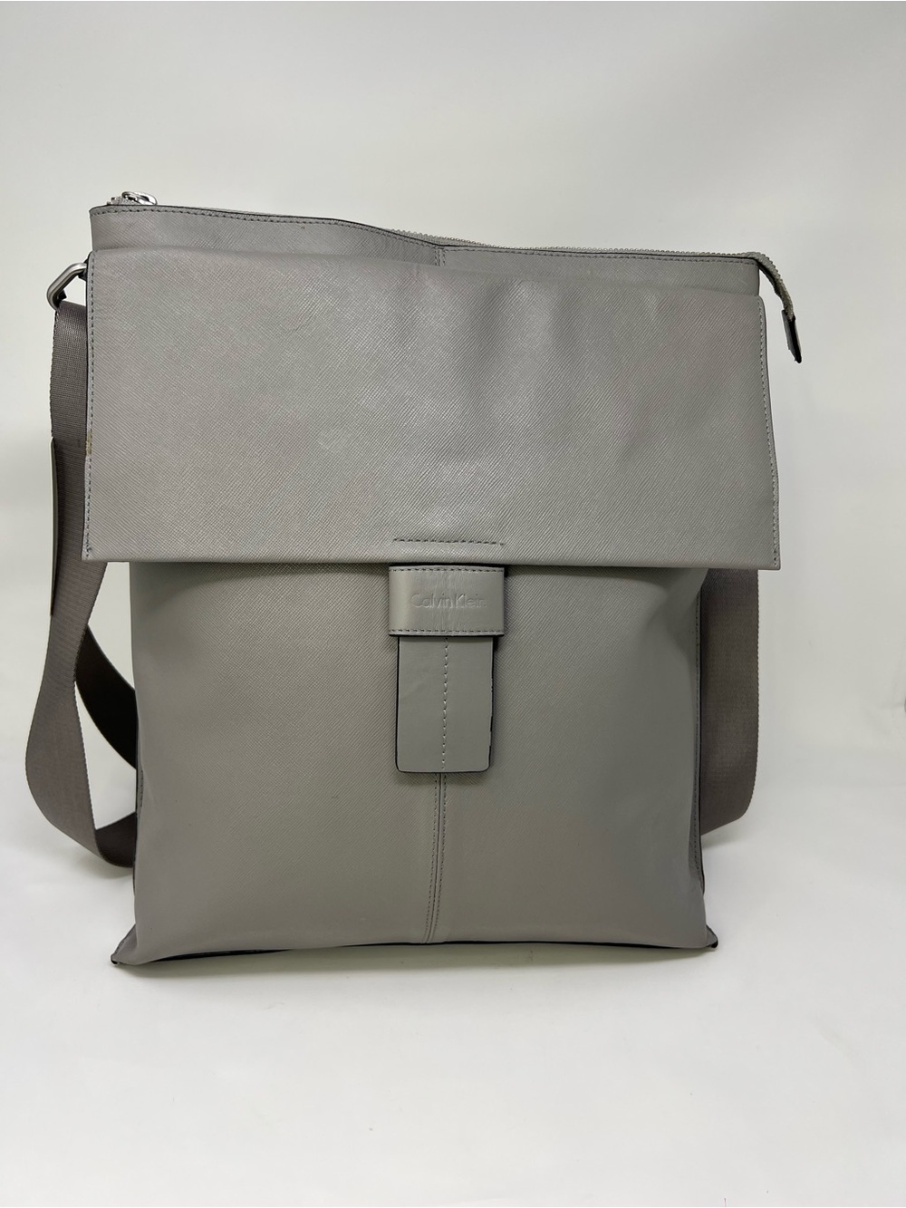 Calvin Klein Light Gray Fold-Top Messenger Bag